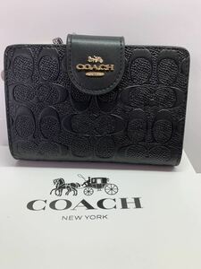 COACH 【新品・未使用】 二つ折り財布 ブラックC5896 コーナージップウォレット ブラック 箱袋付きプレゼントにもオススメ♪ 翌日発送
