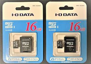 ２枚セット 新品 microSDカード 16GB 防水 アイ・オー・データ BMS-16G4AA SDアダプタ 付 IODATA マイクロSD microSD microSDHC