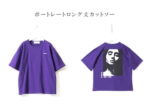 【 今期 新作 】 人物 ポートレート Tシャツ ◆ 紫 ◆ L / メンズ 新品 / コットン 綿 クルーネック 裏毛 オーバーサイズ ウォッシュ加工