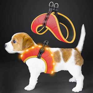 【本体レッド, LEDイエロー】最新型 犬用光るハーネス usb充電式 犬用胴輪 発光胴輪 装着簡単 小型犬用 軽量 引っ張り防止 散歩 安全対策