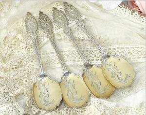 Labat&Pugibet 純銀アイスクリームスプーンペア 特級品/美彫/純銀950/フレンチアンティーク/1800年後期/レア