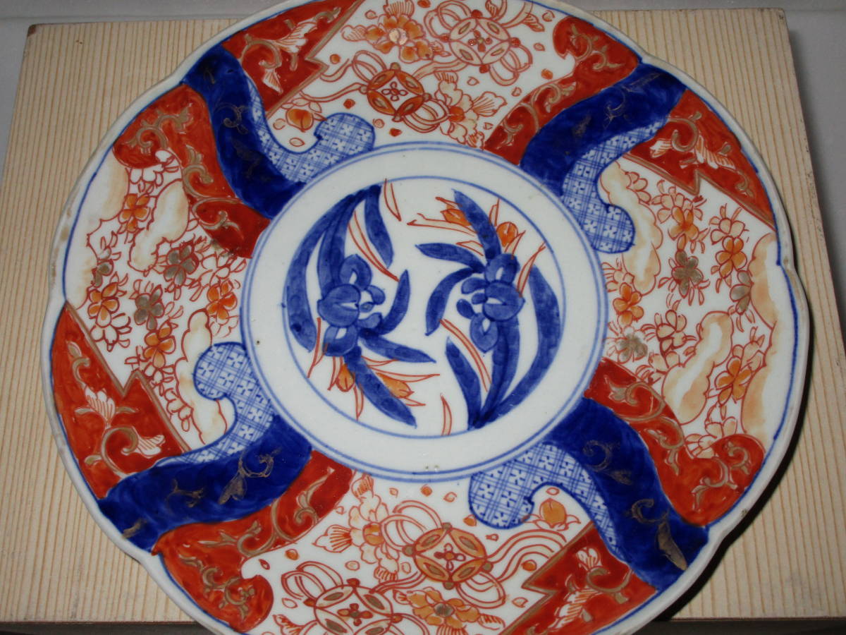 日本皇室陶器(在銘)25.5cm染付皿2枚 明治骨董 コレクター放出 古美術品 