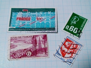 フランス蚤の市▼アンティーク切手セット 4枚/消印ヴィンテージ