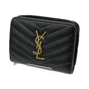 ◆◆ Yves Saint Laurent イブサンローラン カサンドラ 二つ折り財布 ブラック やや傷や汚れあり