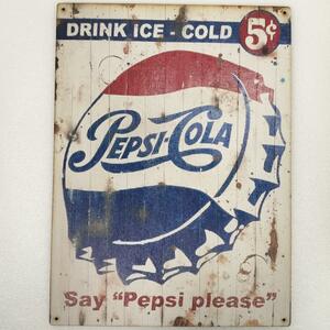 (128) ベニヤ 看板 プレート ポスター レトロ ペプシ 昭和 Pepsi