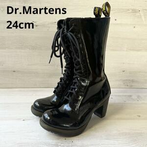 24cm ドクターマーチン ブーティ エナメル 14ホール ブラック ヒール Dr.Martens レディース ブーツ ショートブーツ