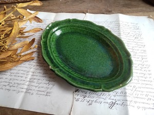 ★フランス アンティーク　素敵な　古い　南仏　緑　オーバル皿　★