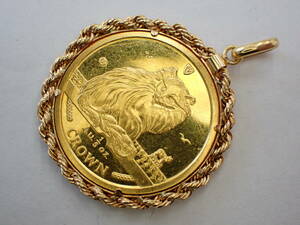 K24 純金 マン島 キャットコイン 金貨 1/5oz 1995年 K18枠 ペンダントトップ 直径約26.3mm 重量約7.4g