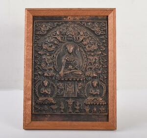 仏教美術　古銅　掛け仏　銅板レリーフ　額装　V　R4916