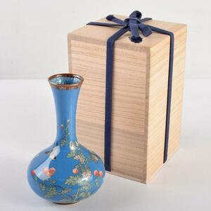 中国　古七宝琺瑯彩　花鳥文瓶　時代箱付　U　R4899