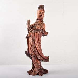 中国　唐木黄楊製　観音菩薩像　仏像　置物　V　R4736