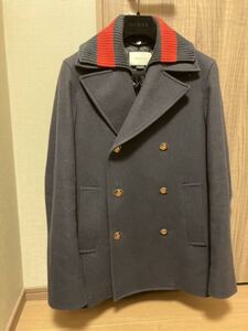 Gucci グッチ メンズ Pコート ネイビー ウェブ取り外し サイズ44