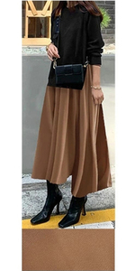黒のニットTOPSと茶色のロングスカートのドッキングワンピ★新品☆大きいサイズ☆テロントロンのスカート