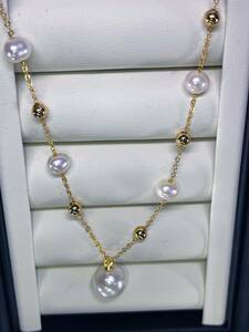 本真珠　透明感 パールネックレス 大粒淡水真珠 18kペンダント限定品 