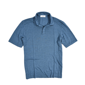 新品 新着 グランサッソ GRAN SASSO スキッパー ポロシャツ 半袖 メンズ リネン 100% ブルー 380559-48