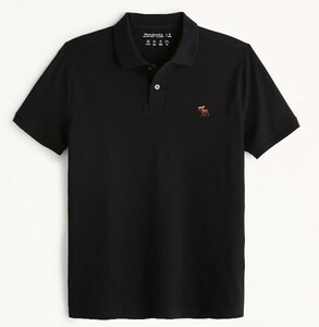 アバクロ*Abercrombie&Fitch*US:XXL/ブラック/アイコン刺繍半袖ポロシャツ