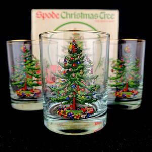 希少 ◆ スポード　Spode クリスマスツリー グラス　キャンドルホルダー 3客セット 箱つき