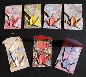 折り紙　ポチ袋(熨斗つき鶴)7枚です。１枚の折り紙で出来ています。お箸入れにもなります。プレゼントにしても喜ばれます♪　ハンドメイド