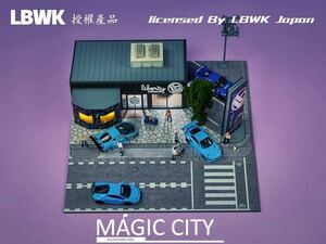 1/64 magic city ジオラマ　LBWK JAPAN liberty walk 黒建物展示場　ミニカー一台おまけ