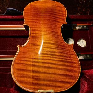 単板トラ目フレイムメイプルバック　工房製ハンドメイドバイオリン　4/4サイズ　特級美杢フレイムメイプル材使用品　付属品多数