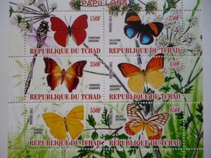 チャド切手『蝶』6枚シートA 未使用 2011