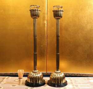 CCK62 真鍮製 菊灯一対 約59.2cm 仏具 仏教美術 寺院 燈台 灯明台 菊燈 浄土真宗 