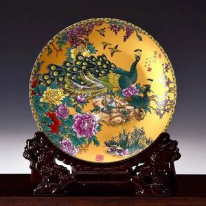 景徳鎮 古美術 中国 金鳳凰牡丹富貴図 飾品
