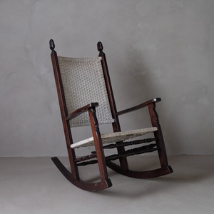 02158 木とラタンのロッキングチェア / 籐 椅子 昭和レトロ ヴィンテージ 古家具 古道具 アンティーク