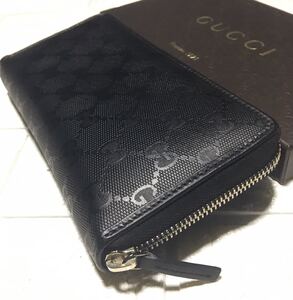 正規品/鑑定済みGUCCIインプリメGGラウンドジップ長財布/型番307982/外装ブラックリカラー品