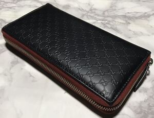 良品//正規品/鑑定済み/GUCCIマイクロGGラウンドジップ長財布/型番308260/リカラーブラック