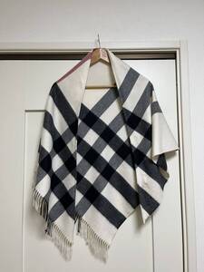 バーバリー マフラー カシミア100% 三角スカーフ ポンチョ ショール 美品 アイボリー ホワイト系 送料無料!!
