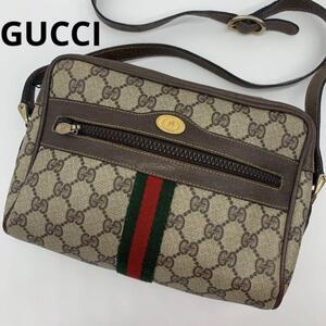 1円 GUCCI グッチ ショルダーバッグ カメラバッグ ポシェット GGスプリーム シェリーライン インターロッキング PVC レザー ブラウン