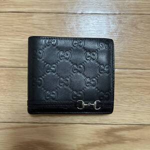 【美品】 GUCCI グッチ 二つ折り財布 折りたたみ財布 シマ 美品 本物 黒