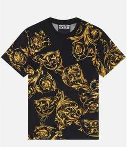 VERSACE JEANS COUTURE ヴェルサーチジーンズクチュール Tシャツ バロック バロッコ ブラック ゴールド Lサイズ