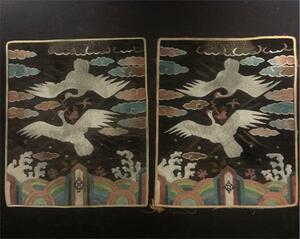 アンティーク　韓国の古い刺繍　一対　検:李朝.刺繍(ヒュンべ)