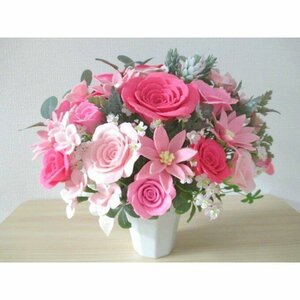 ピンク薔薇と小花のキュートなフェルトフラワーアレンジメント★プレゼント 結婚祝い 出産祝い