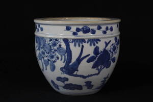【龍相園】 古染付花鳥紋水指 (明末清初) 本物保障品
