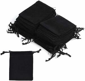 アクセサリー 袋 巾着袋 ベロア ベルベット 収納 ブラック 30枚セット (6.5×9cm 30枚)