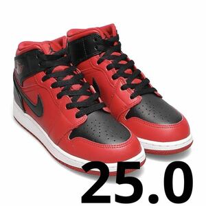 【新品】Nike GS Air Jordan 1 Mid 25.0エアジョーダン1 レディース　ウィメンズ　レッド　ブラック　赤　黒　554725 660