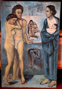 パブロ ピカソ Pablo Picasso 人生 La Vie 青の時代 1903年 MoMA美術館 オルセー美術館認証票 オイルキャンバス 油彩 肉筆 原画 模写