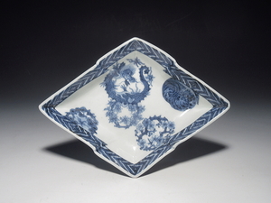 ■師■古伊万里 藍柿右衛門 龍虎文 菱形皿【元禄】