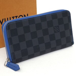 【極美品】ルイヴィトン Louis Vuitton ダミエグラフィット ヴァスコ 黒 青 ブラック ブルー 長財布 札入れ メンズ 1円 定価約7万 A0306
