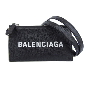 【中古】 Balenciaga バレンシアガ レザー ネックストラップ付 コイン カードケース フラグメントケース ブラック gy