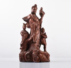 仏教美術　唐木黄楊木彫刻　観音菩薩像　仏像　置物　N　R3086