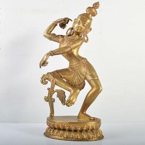 仏教美術　古銅鍍金　チベット仏　仏像　置物　M　R4594