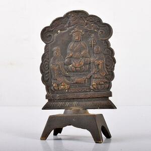 仏教美術　古銅　三尊仏像　仏像　置物　C　R4196