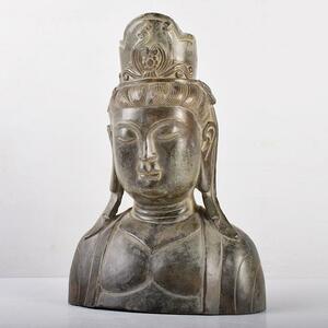 仏教美術　古銅　観音菩薩頭部　仏頭　仏像　置物　M　R4020