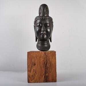 仏教美術　樹脂製　観音菩薩頭部　仏頭　仏像　台座付 M R3814C