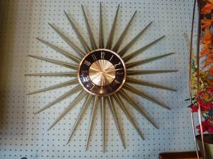 新品 即決 サンバーストクロック 壁掛け時計 ミッドセンチュリー モダン 50S 60S ヴィンテージ 時計 アメリカ 1950年代 掛け時計 USA