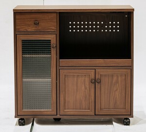 優しい温もりが伝わる キッチンカウンター 幅90cm 収納 食器棚 キャスター付き q0789